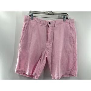 Castaway Nantucket Island Mens Pink White Striped Flat Front Seersucker Short 36